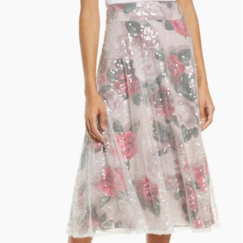 NWT Eliza J Sequin Floral A-line Skirt In Blush size 8 fairy romantic feminine